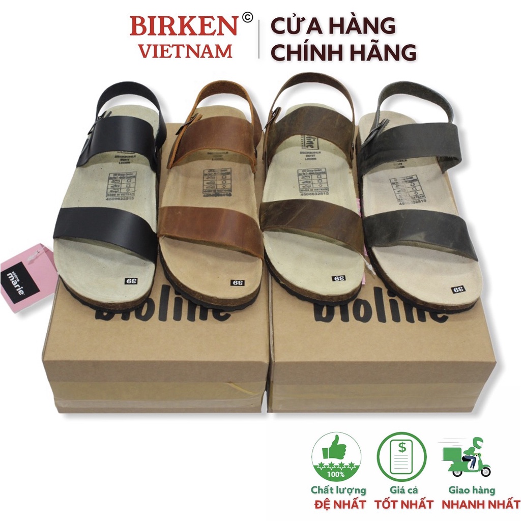 Giày sandal birken vietnam quai hậu da bò Unisex xuất khẩu Châu Âu mã D15 Bioline