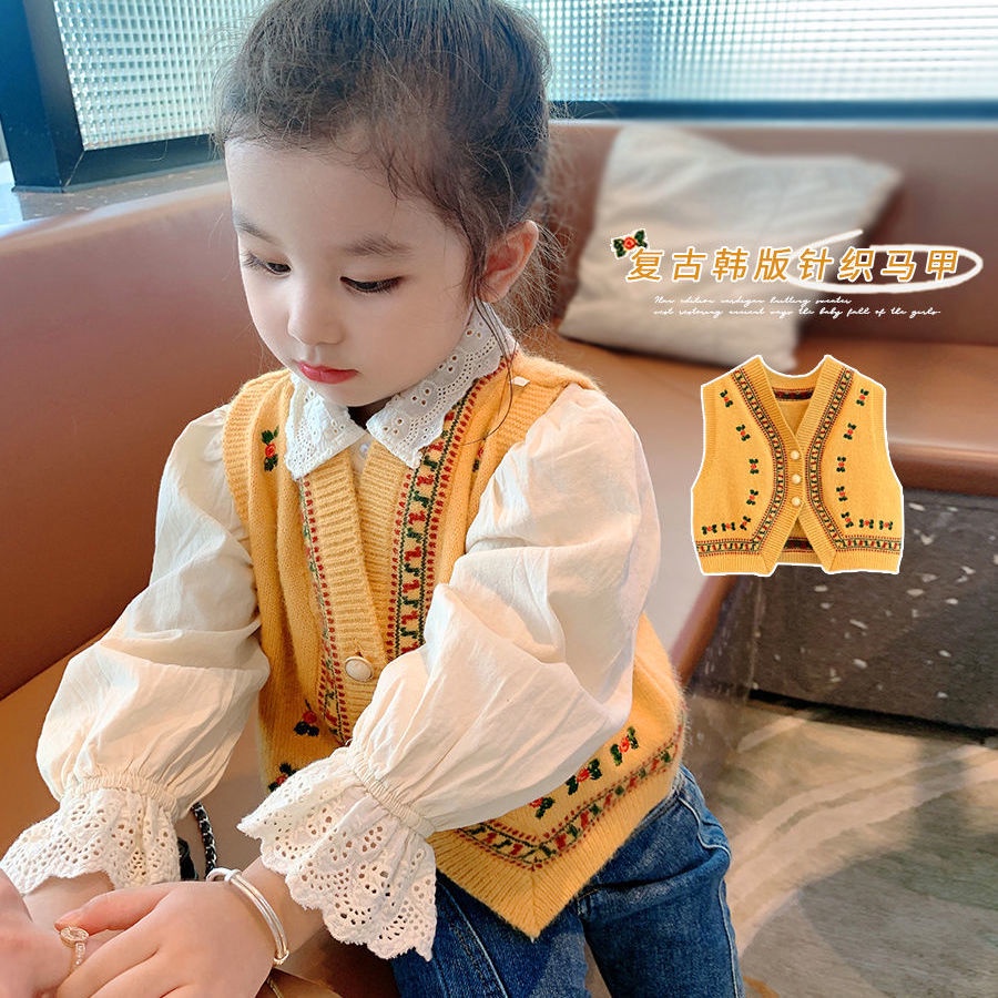 Áo khoác len cardigan sát nách thời trang cho bé gái