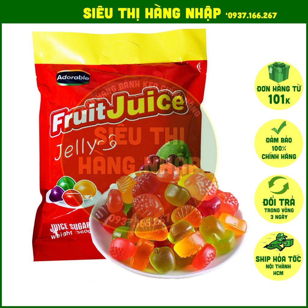 Kẹo dẻo trái cây Fruit Juice Adorable HongKong 360g, kẹo bánh ú siêu ngon