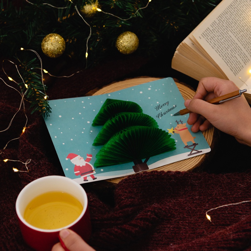 Thiệp chúc mừng giáng sinh thiết kế họa tiết hoạt hình phong cách 3D sáng tạo dùng làm quà tặng