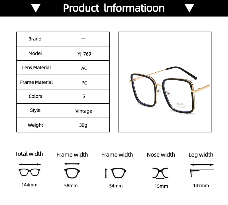 Mắt kính gọng vuông chống bức xạ thời trang cho nam và nữ