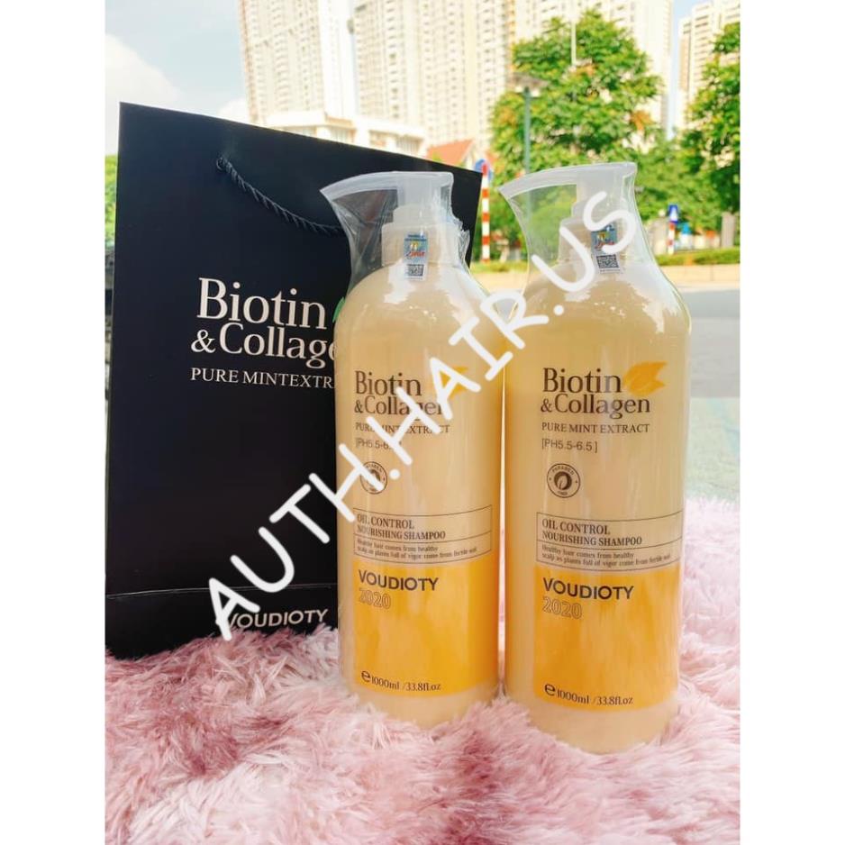 Cặp Dầu Gội Xả Biotin Collagen Vàng | Phục Hồi Kích Thích Mọc Tóc 1000ML tặng ủ karseell