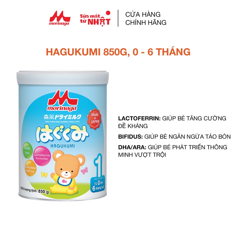 Sữa Morinaga Hagukumi Số 1 Nhật Bản 850g Tăng Sức Đề Kháng, DHA, Ca Chính Hãng