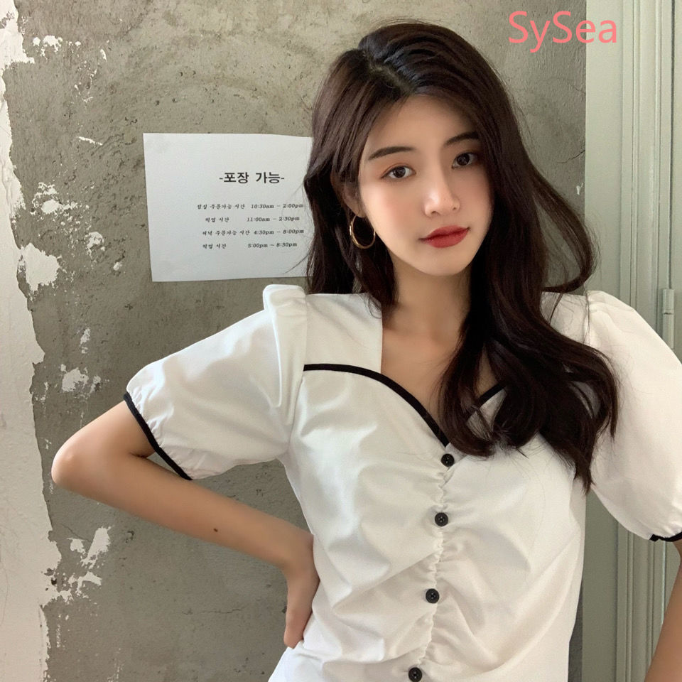 Áo Sơ Mi Trắng Cổ Trụ Tay Phồng Thời Trang Mùa Hè Cho Nữ