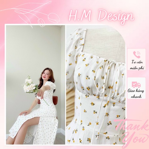 Đầm maxi hoa nhí xẻ tà phù hợp đi biển, du lịch ( Ảnh thật cận chất shop chụp)