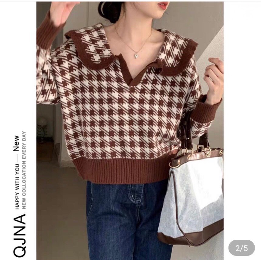 Áo Len Nữ Tay Dài Cổ Búp Bê Họa Tiết Caro Phong Cách Hàn Quốc Cổ Điển Cho Nữ HAVIVI SHOP | BigBuy360 - bigbuy360.vn