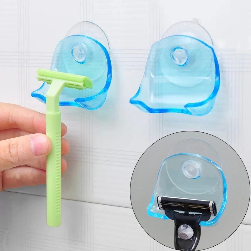 Giá Đỡ Dao Cạo Râu Có Giác Hút Gắn Tường Bằng Nhựa Trong Suốt Thông Dụng Cho Nhà Tắm