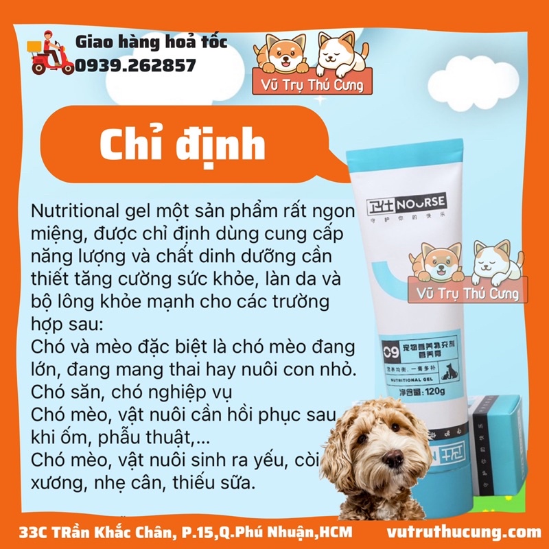 Gel dinh dưỡng cho chó mèo biếng ăn Nourse 09, mượt lông da