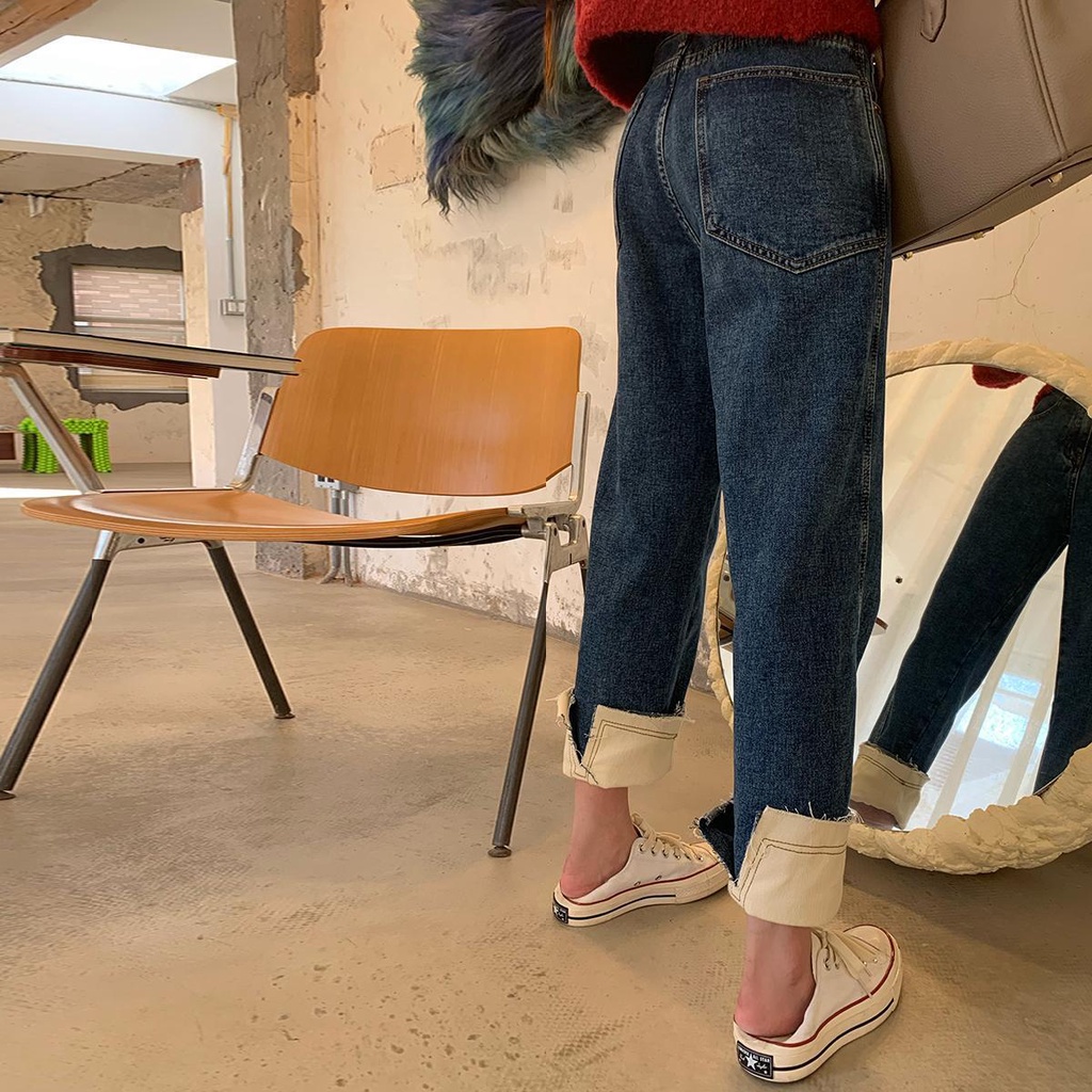 Quần jean ống rộng lưng cao thời trang đơn giản dành cho nữ