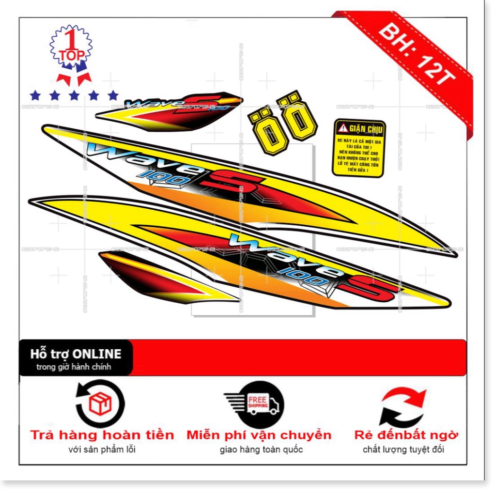 ( Quí khách vui lòng mang ra tiệm cho thợ dán ) Tem wave 2016 vàng đen