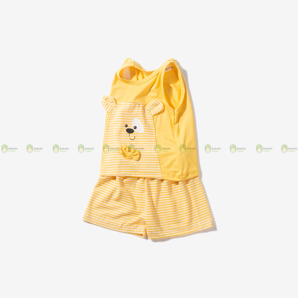 Bộ Ba Lỗ Cho Bé Trai, Bé Gái KIMCHIBABY Vải Thun Lạnh Hoạ Tiết Gấu Trúc Đính Nơ Quần Kẻ,Bộ Quần Áo Trẻ Em Mặc Nhà KW2211
