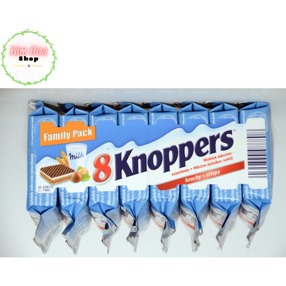 Bánh Xốp đa tầng hương vị HẠT DẺ Knoppers mini & Knoppers pack 8 family EU - MADE IN GERMANY