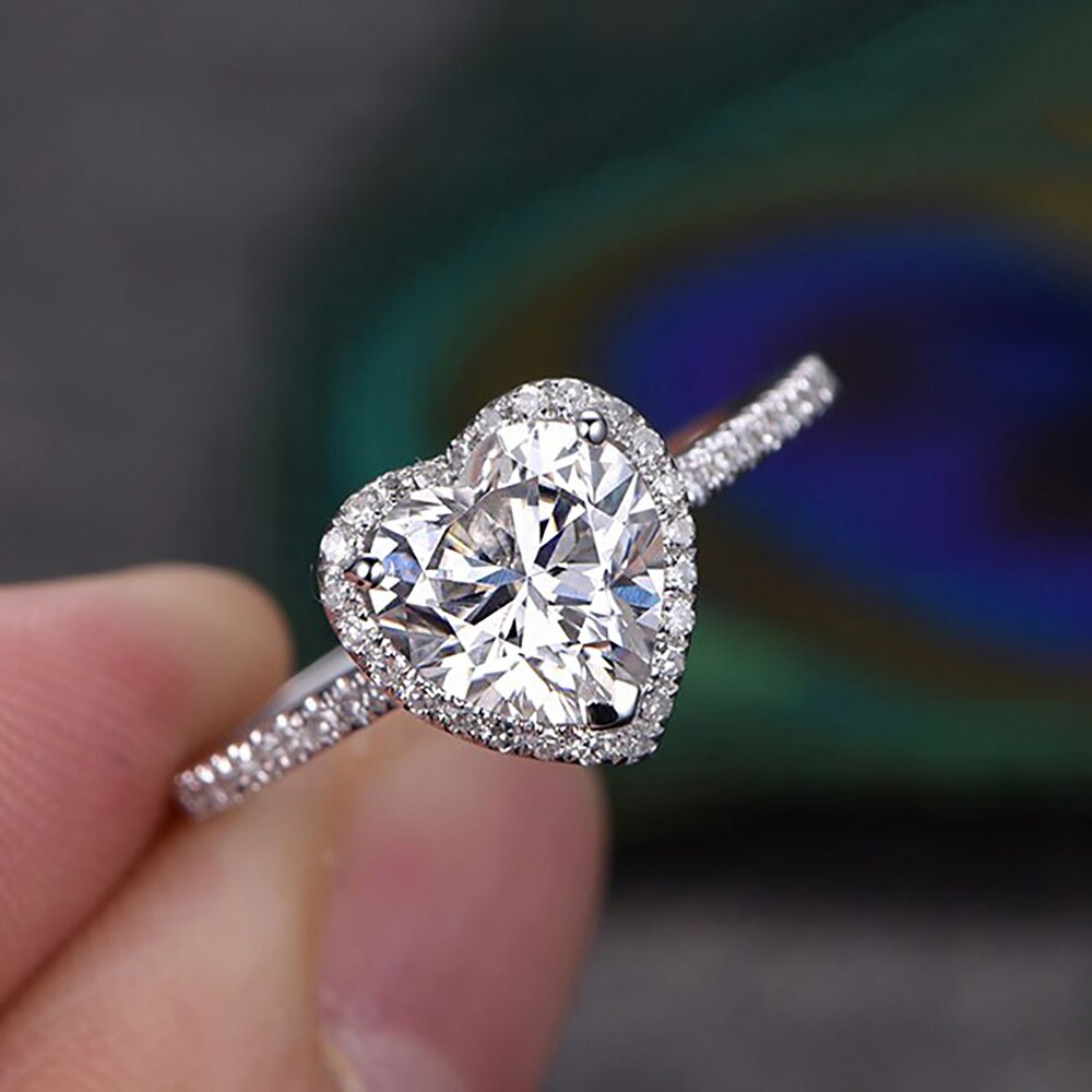 Nhẫn cưới ZHOUYANG R841 mặt hình trái tim khảm đá zircon màu vàng hồng / trắng bóng bẩy sang trọng cho phái nữ