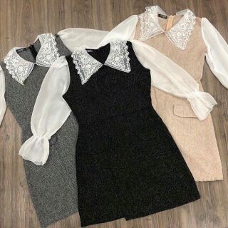 Váy phối ren cổ cao cấp