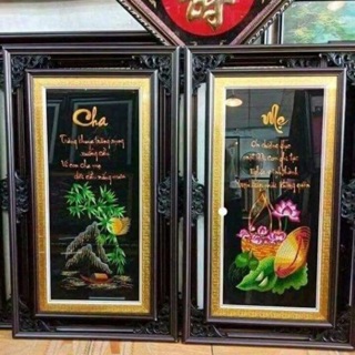 Tranh thêu câu đối cha mẹ thành phẩm chưa khung