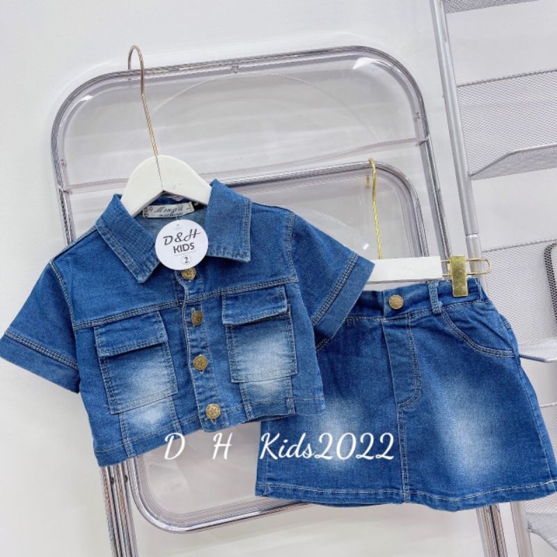 Set váy áo jean sành điệu bé gái