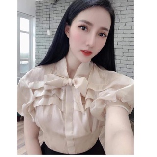 Áo sơ mi bánh bèo cổ nơ siêu xinh