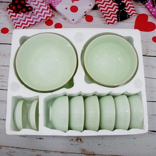 Set đồ ăn xanh ngọc chỉ vàng kim