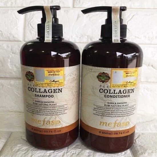 Bộ dầu gội xả Collagen Mefaso Ý 850ml chuẩn Salon tóc - Phục hồi tóc hư tổn, giảm rụng tóc