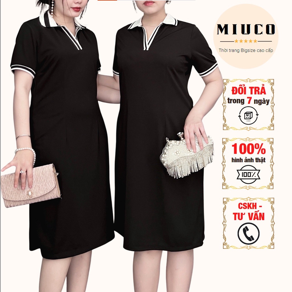 Đầm Bigsize MIUCO tặng mẹ, đầm thun polo đen cổ trắng đơn giản, trẻ trung năng động, chất co dãn và thoáng mát CG06