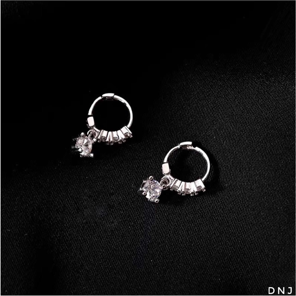 Bông tai bạc nữ đính đá tròn nhỏ chốt bấm LINH MIU SILVER