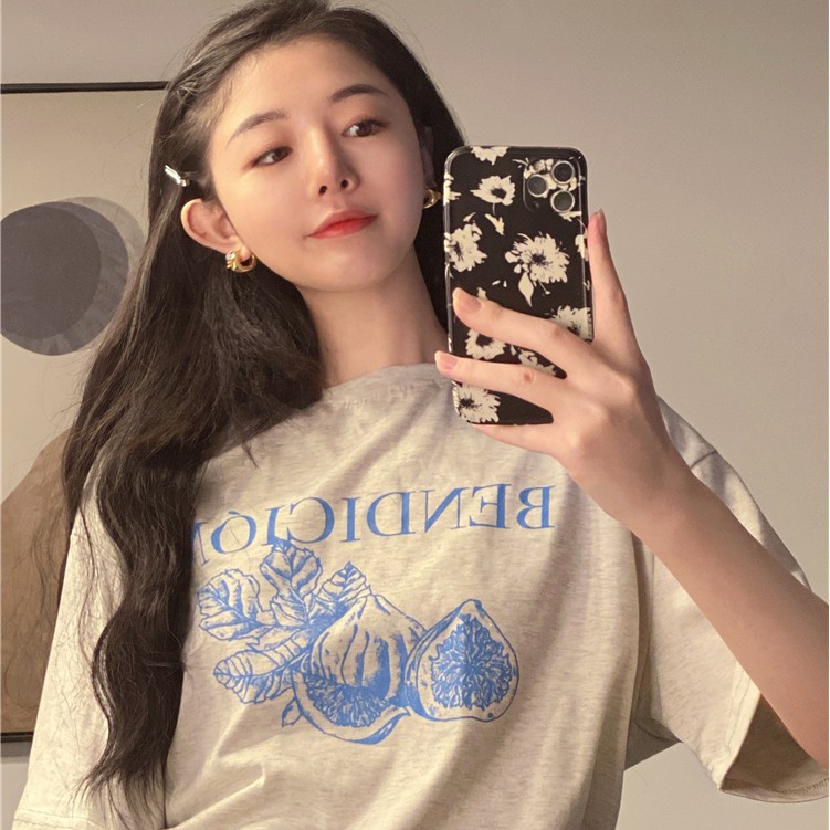 SUXI Áo Thun Nữ Tay Ngắn Dáng Rộng Phong Cách Hàn Quốc