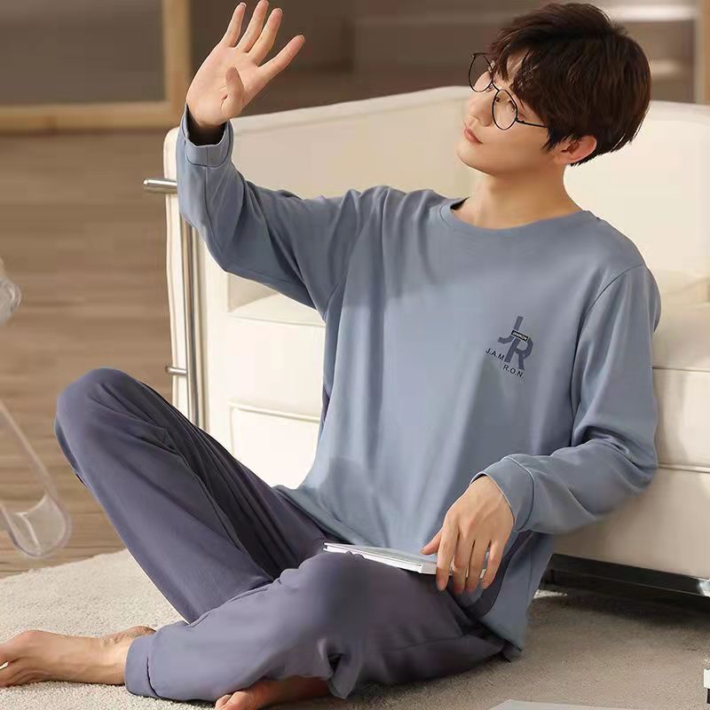 Bộ đồ ngủ cotton tay dài dáng rộng thời trang xuân thu cho nam L-4xl