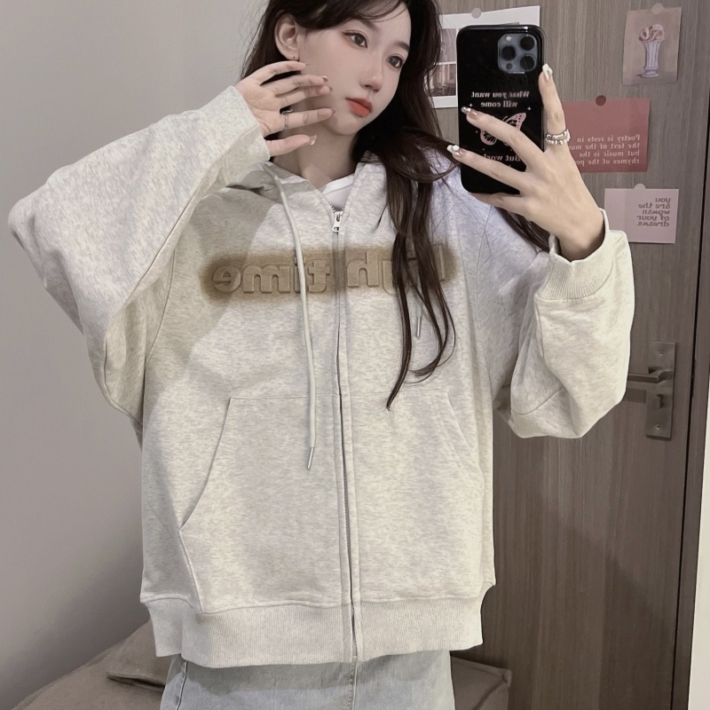 Áo khoác SUXI thể thao dài tay có khóa kéo in chữ thời trang mùa thu dành cho nữ