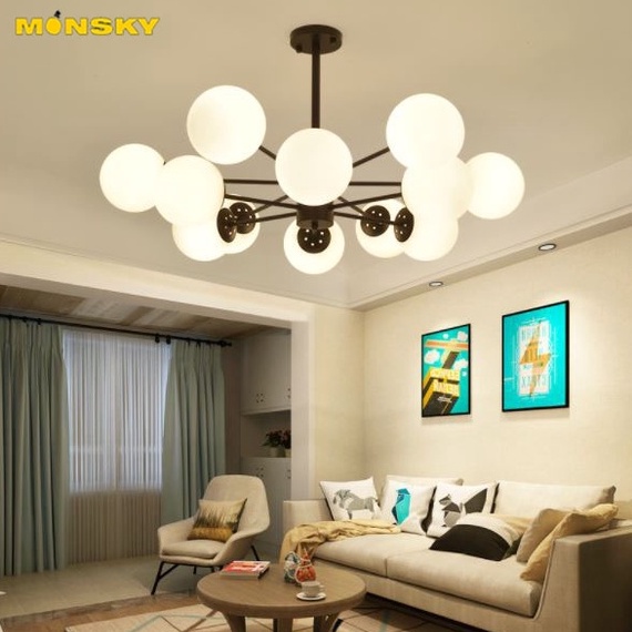 Đèn chùm MONSKY ALIGA cao cấp hiện đại loại 12 bóng trang trí nội thất sang trọng - Kèm bóng LED chuyên dụng.