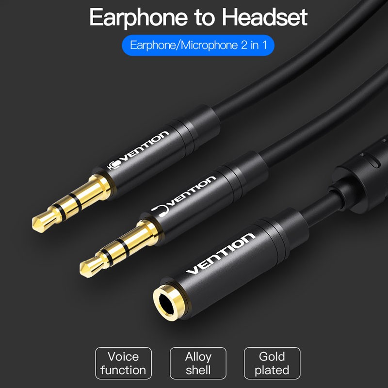 Cáp Audio 3.5mm 2 đầu dương sang 1 đầu âm dài 15cm - Vention