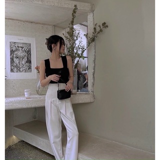 Set áo croptop hai dây bản to kèm quần ống rộng