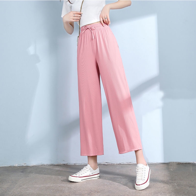 Quần Dài Ống Rộng Lưng Cao Màu Đen Thời Trang Mùa Hè Phong Cách Hàn Quốc Cho Nữ