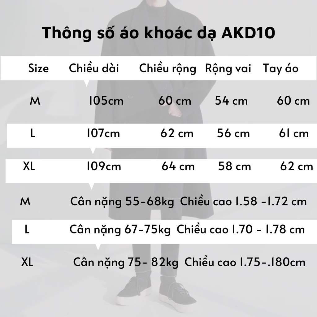 Áo khoác dạ áo măng tô AKD10 dáng dài rộng nam phong cách Hàn Quốc - Mrbasic