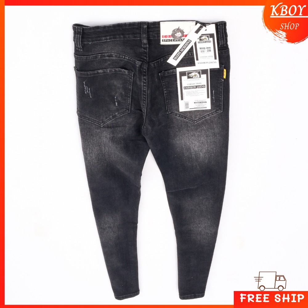 Quần jeans nam [𝐅𝐑𝐄𝐄 𝐒𝐇𝐈𝐏] Quần Jean ống ôm trơn rách nhẹ, vải co giãn cao cấp hợp dáng - QJ02