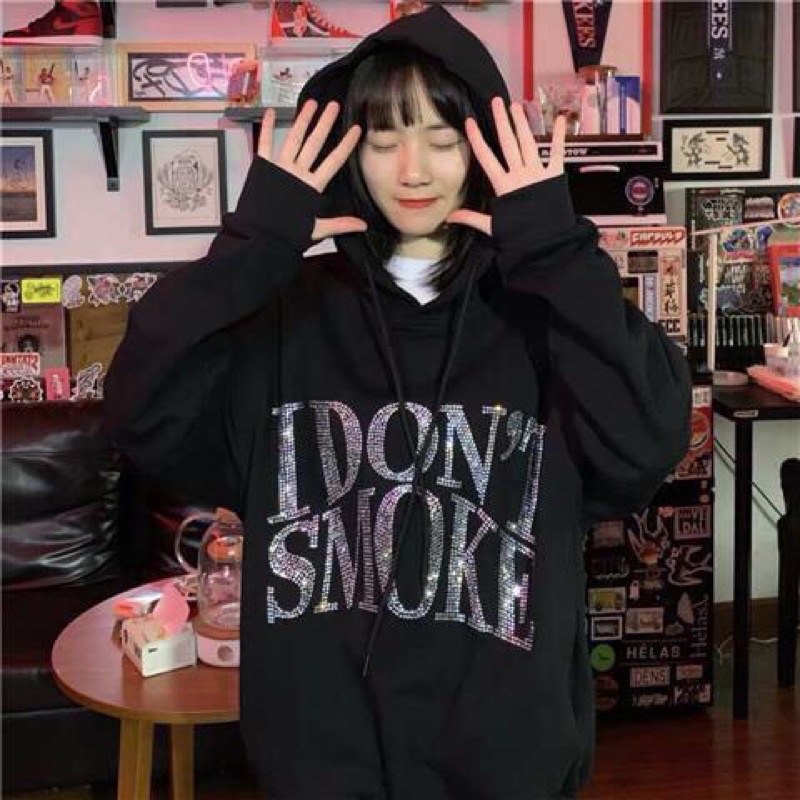 Hoodies chữ nhũ I'DON'T SMOKE (mẫu mới)