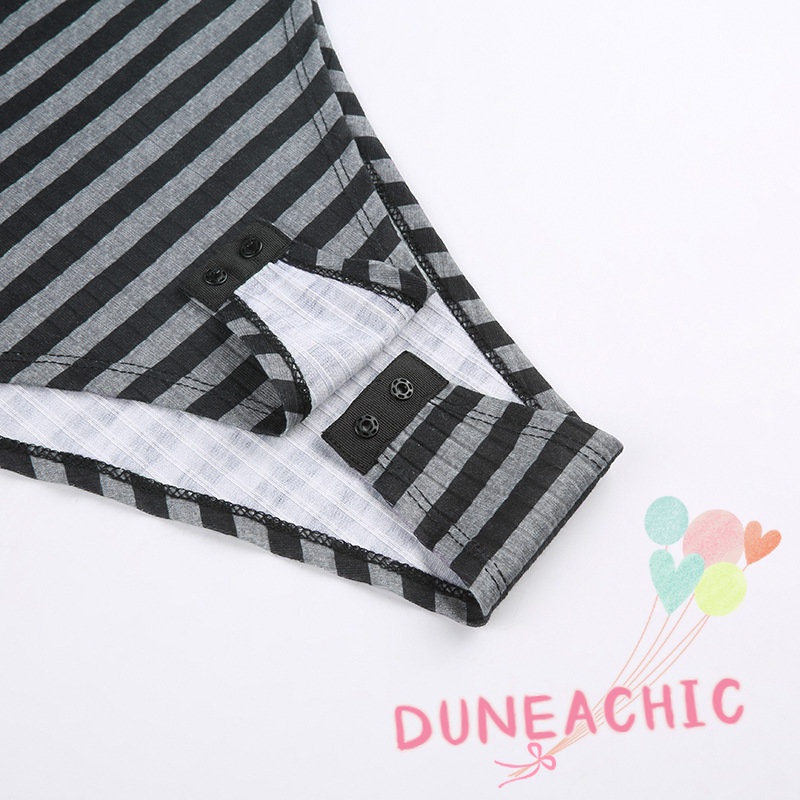 DUNEA Áo Liền Quần Cổ Cao Kẻ Sọc Kèm Găng Tay Quyến Rũ Cho Nữ