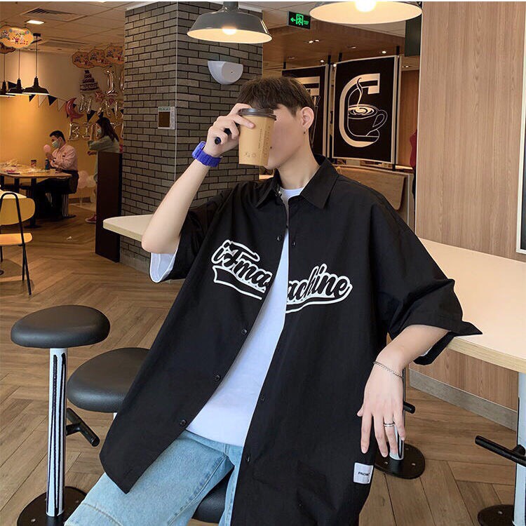 Áo sơ mi nam nữ form rộng đi học oversize in chữ tay lỡ - ZADOLA FASHION