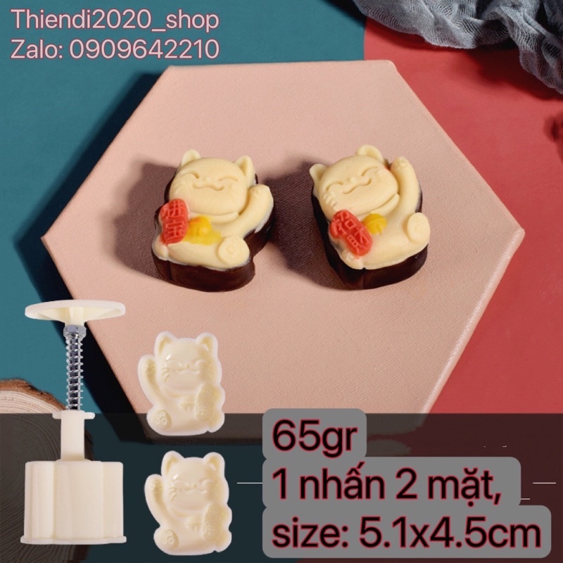 Khuôn bánh trung thu_ Mèo thần tài_50gr~65gr