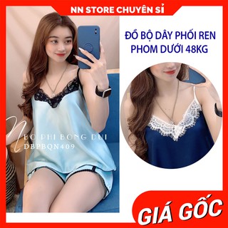 Đồ bộ nữ mặc nhà chất phi bóng mềm mịn mát phối ren dễ thương BPT phi dây tổng hợp