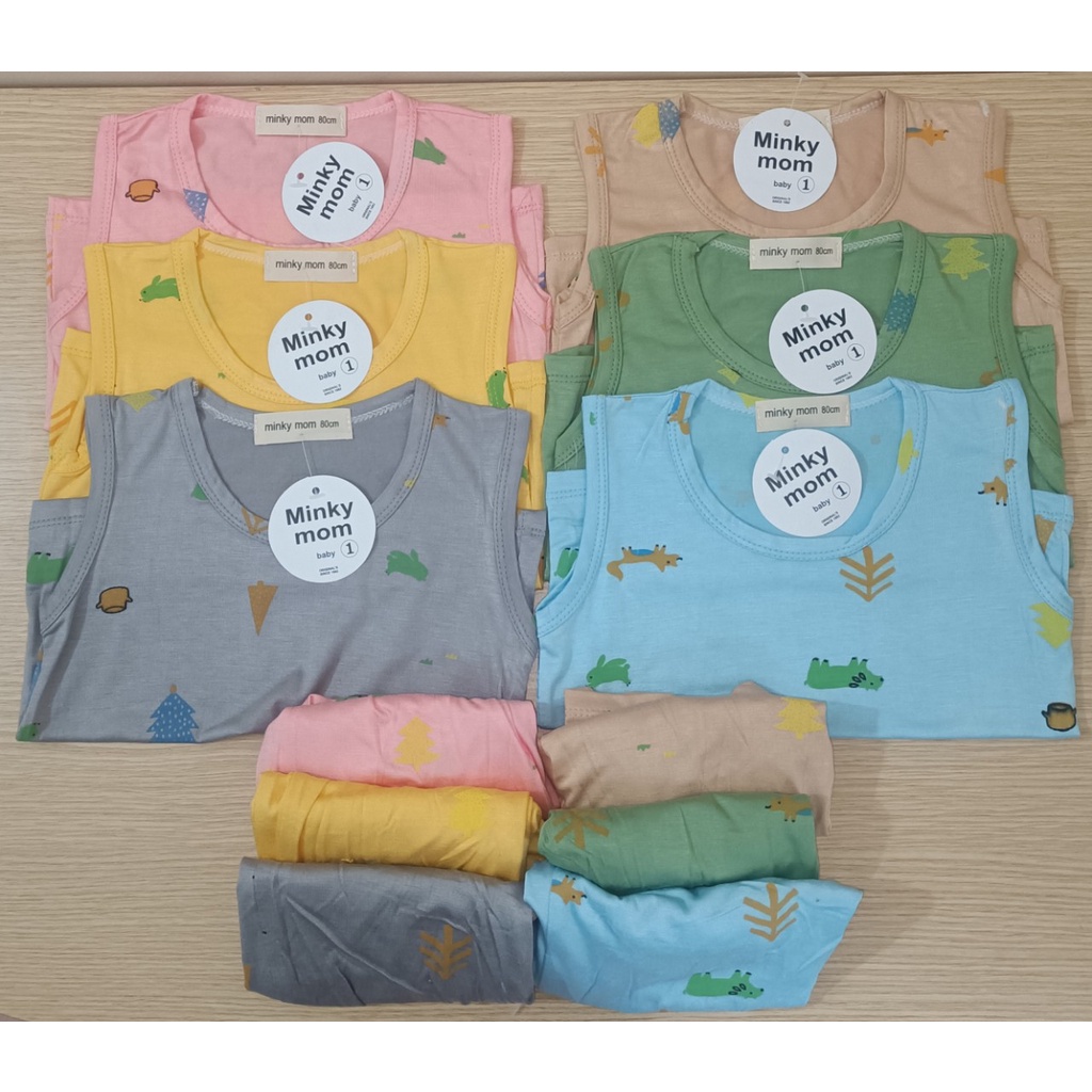 Set 3 Bộ Thun Lạnh Ba Lỗ MINKY MOM Thoáng Mát  Họa Tiết Dễ Thương Cho Bé Sơ Sinh Đến 4 Tuổi