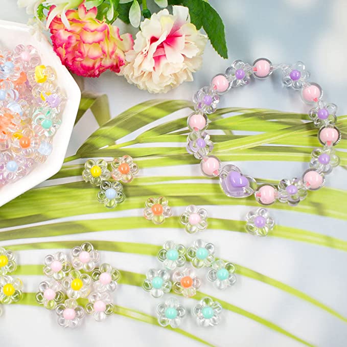 Túi 20 Hạt Nhựa Hình Bông Hoa Trong Suốt Nhiều Màu Sắc Dùng Làm Trang Sức DIY