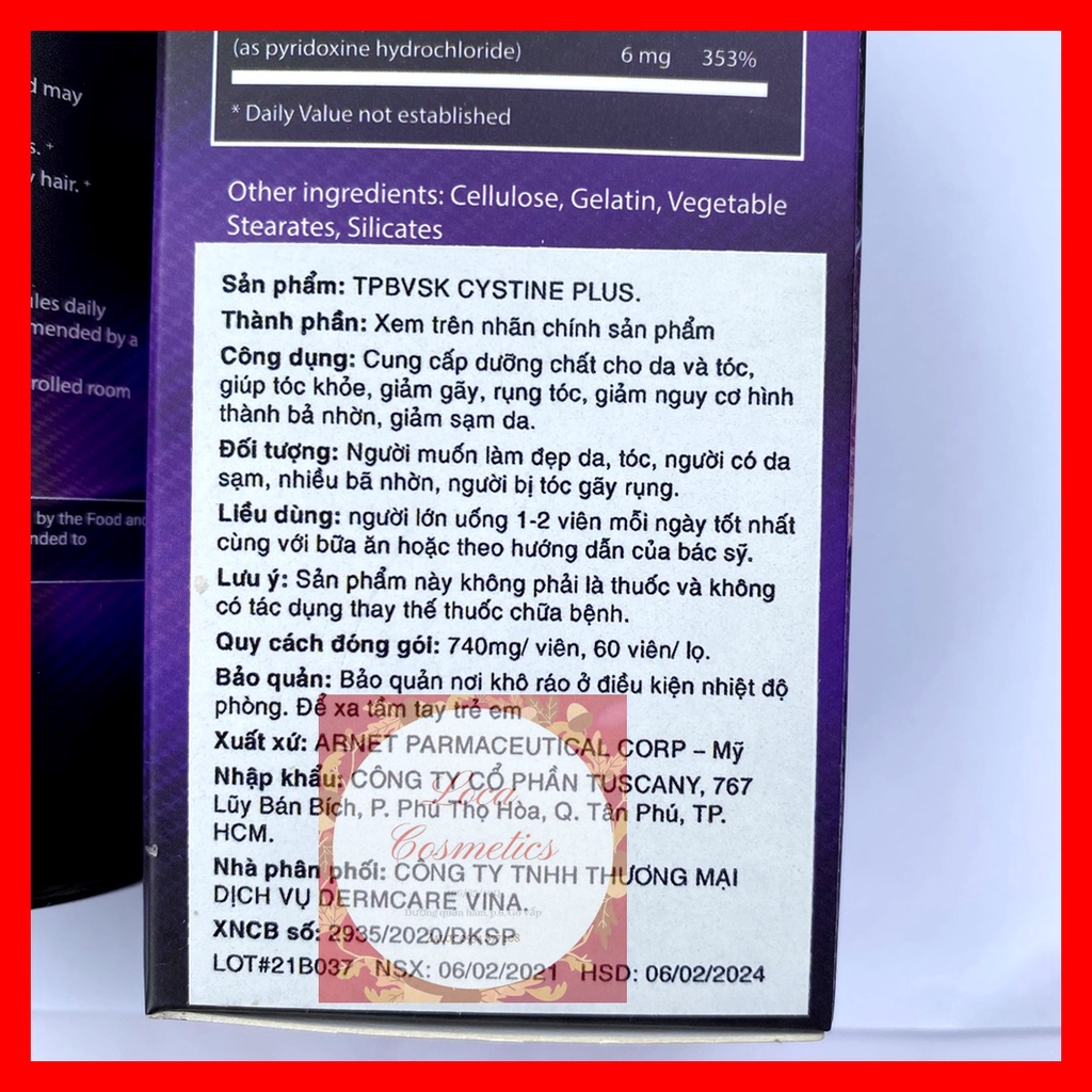 Cystine Plus - Viên uống đẹp da, giảm mụn, dưỡng tóc khỏe đẹp