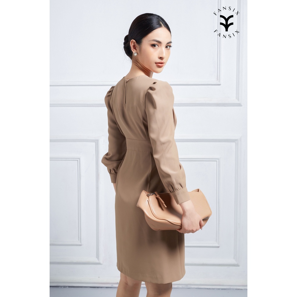 Váy cổ tròn nhún ngực FANSIX - DL16 váy nhún eo tay bồng, vải mango dày dặn. | BigBuy360 - bigbuy360.vn