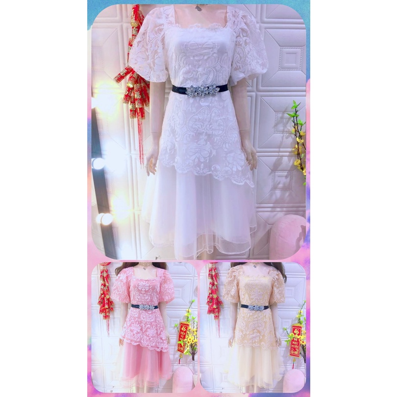 ĐẦM XÒE REN THÊU VẠT XÒE CỔ VUÔNG BIGSIZE TK