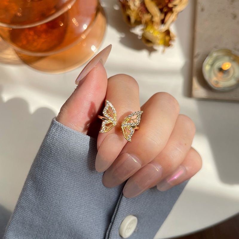 Nhẫn Đồng Mạ Vàng 14K Hình Cánh Bướm Phong Cách Hàn Quốc