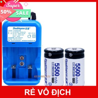 Sạc tự ngắt và 2 pin sạc cỡ Đại 5500mah Doublepow