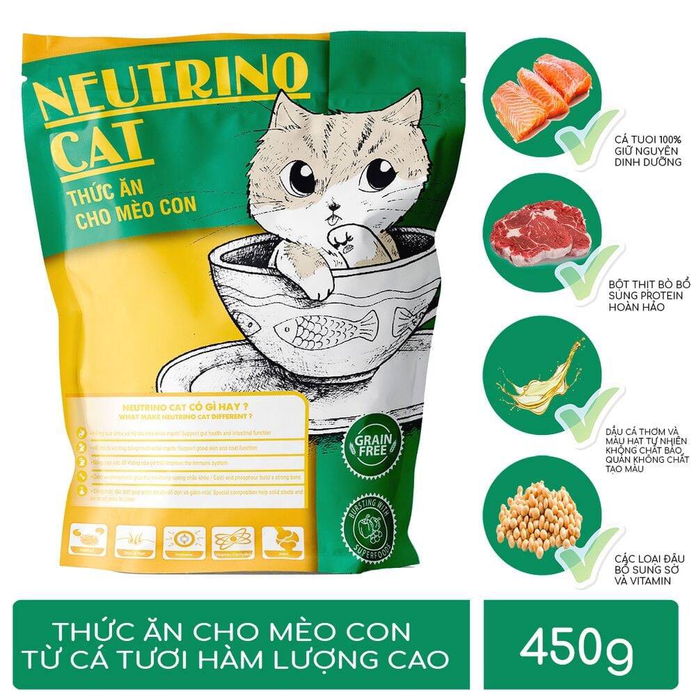 Thức Ăn Hạt Khô Mềm Mèo Con - Neutrino Cat 450gr