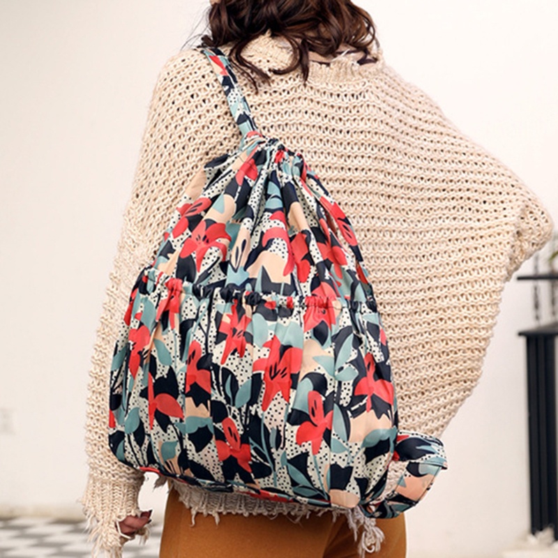 Ba Lô Rút Dây Siêu Nhẹ In Họa Tiết Hoa Phong Cách Boho Sức Chứa Lớn Cho Nữ