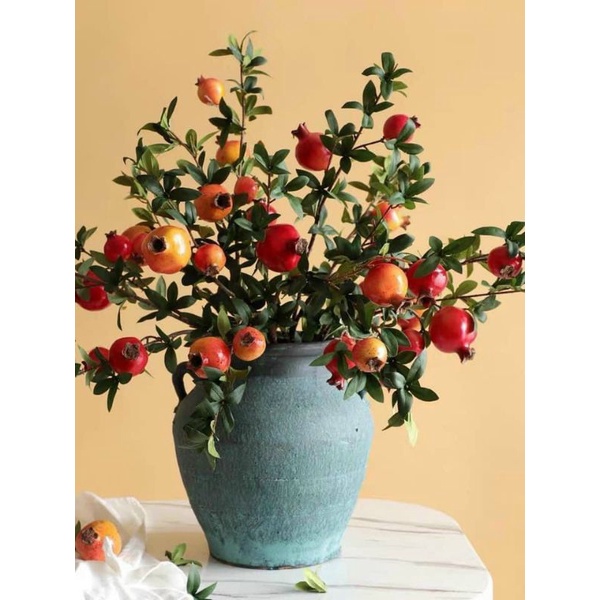 Cành Lựu Giả -Mô Phỏng Thạch Lựu - Cành Quả Decor Trang Trí Nhà Cửa - Chất Liệu Cao Cấp