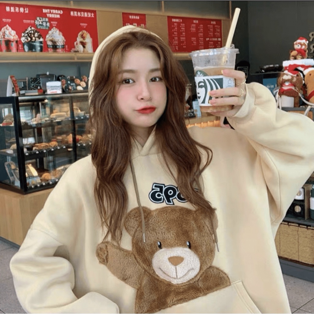 Áo Sweater Nữ Chui Đầu Phối Gấu 1895 Chất Nỉ Mềm Mịn Form Rộng Mặc Đẹp Thoải Mái [NEW UNISEX]